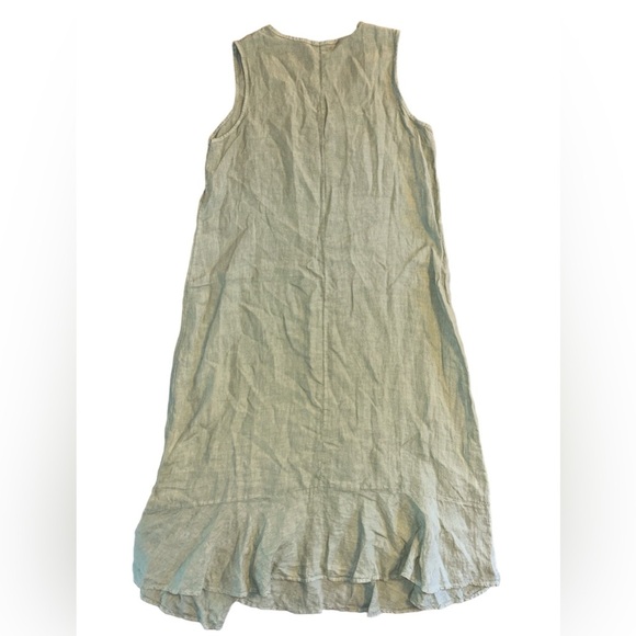 Francesca Bettini Green Sleeveless V Neck 100% Linen Midi Dress Womens Size S - Picture 3 of 6